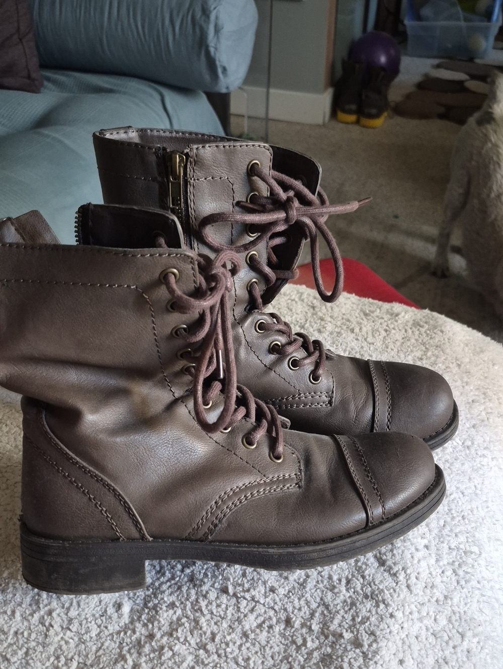 BRASH BRAND Brown Vegan Lace-Up Combat Boots
